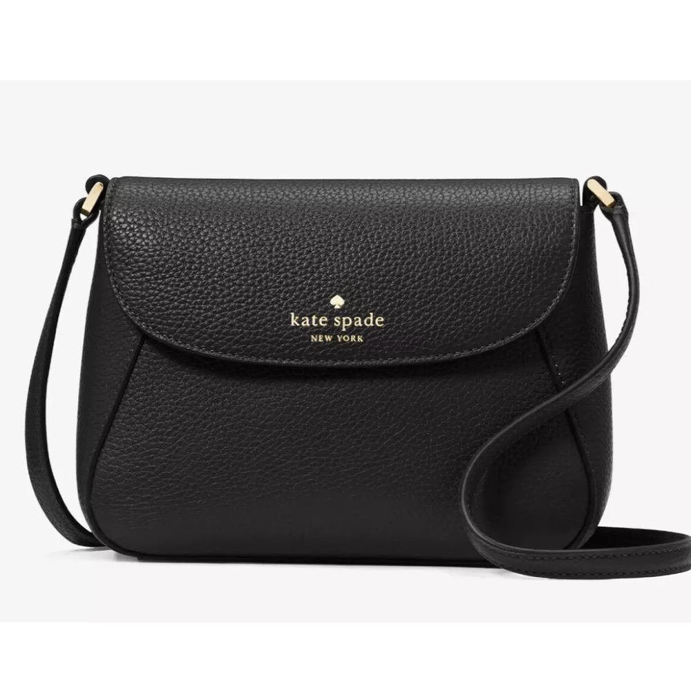 New Kate Spade Monica Small Flap Crossbody bag Pebble Leather Black